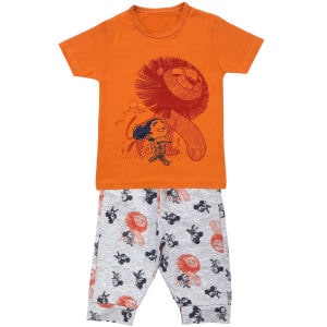 ست تی شرت و شلوارک پسرانه مدل شیر کد 3305 رنگ نارنجی
